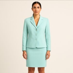 Evan Picone 2 Pc Midi Skirt & Blazer Mint Green Set Size 14P